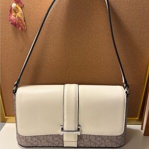 Calvin Klein Cream and Brown Shoulder Bag